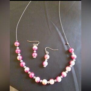 Faux Pearl Bead matching Necklace & Earrings Set